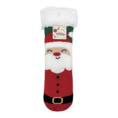 Santa Claus Faux Sherpa Lined Soft Non-Slip Green Women's Slipper Socks - Picture 2 of 4