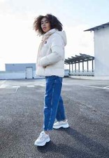 Tommy Jeans Flag Logo Puffer Hooded Jacket In Cream