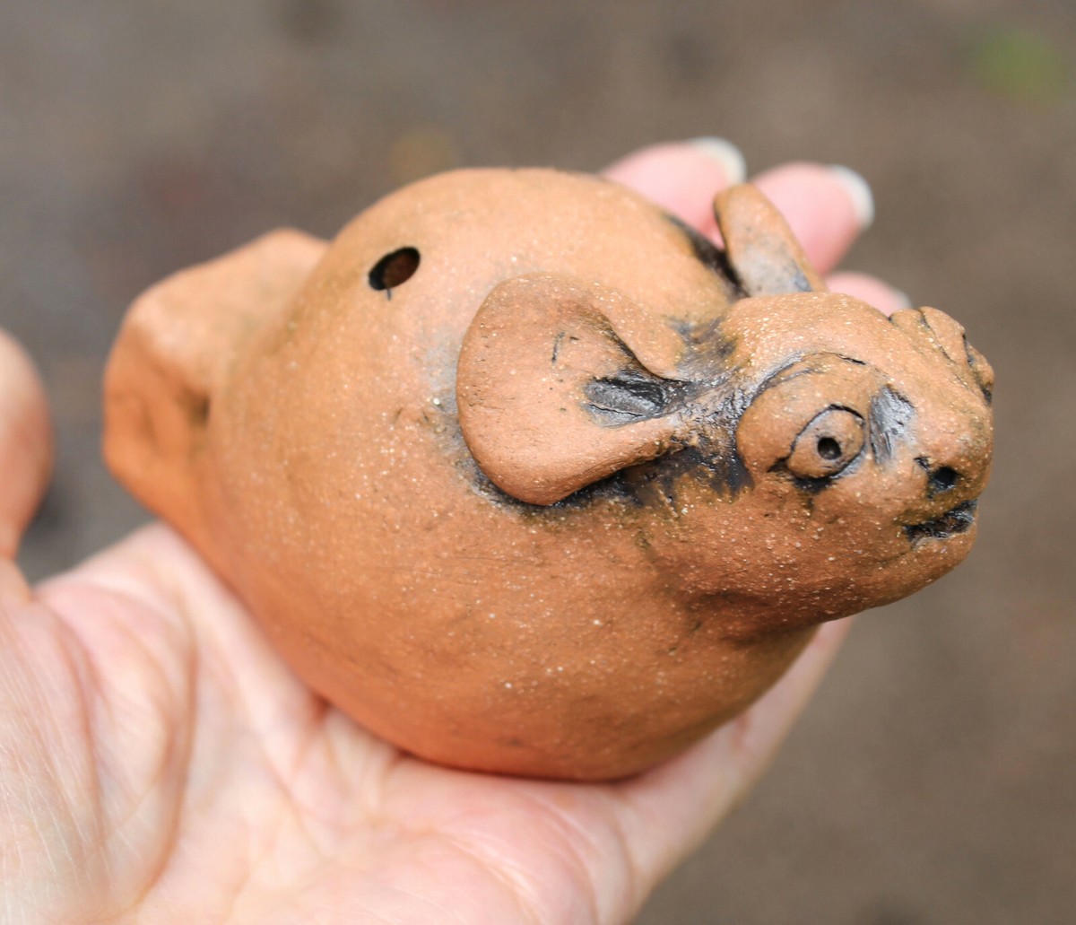 Handmade Clay Whistle Ocarina Folk Art Primitive Pottery ceramic