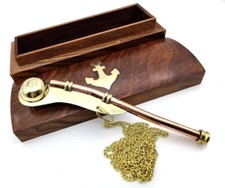 Nautical Maritime Brass/Copper Boatswain Whistle~Bosun Call Pipe~with Wood Box