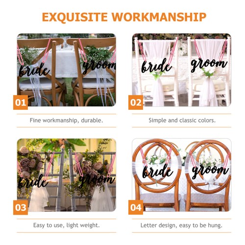 4 juegos adornos de madera de boda novia y novio letreros colgantes silla - Imagen 12 de 12