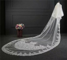 3.5M Women embroidery White Bride Bridal long Wedding head hair Veil with comb