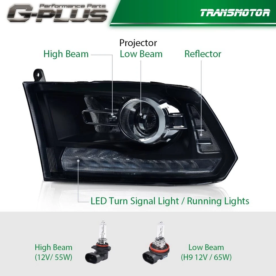 Fit For 2013-2018 Dodge Ram 1500 2500 3500 SMOKE Projector Headlights w/ LED DRL - Image 3 of 4