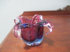Mid Century Murano art glass Italian sculped blue purple centerpiece bowl vase