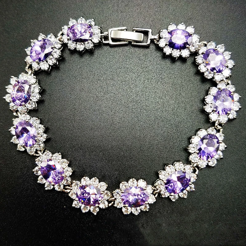 New Mother's Day Gift Oval Purple Amethyst Gems Silver Charm Handchain Bracelets - Image 4 of 4