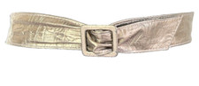 70s 80s Astor Leather Embossed Belt Gold Tone Rectangle Buckle 1.75" x 36" VGUC
