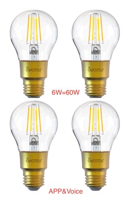 4Pack Smart LED Clear Bulb E26 Warm&cool 6W 650Lumens Dimmable Alexa&Google Home