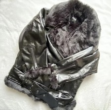 Monki Oversized Black Patent Faux Fur Aviator Jacket Coat Sold Out Xs
