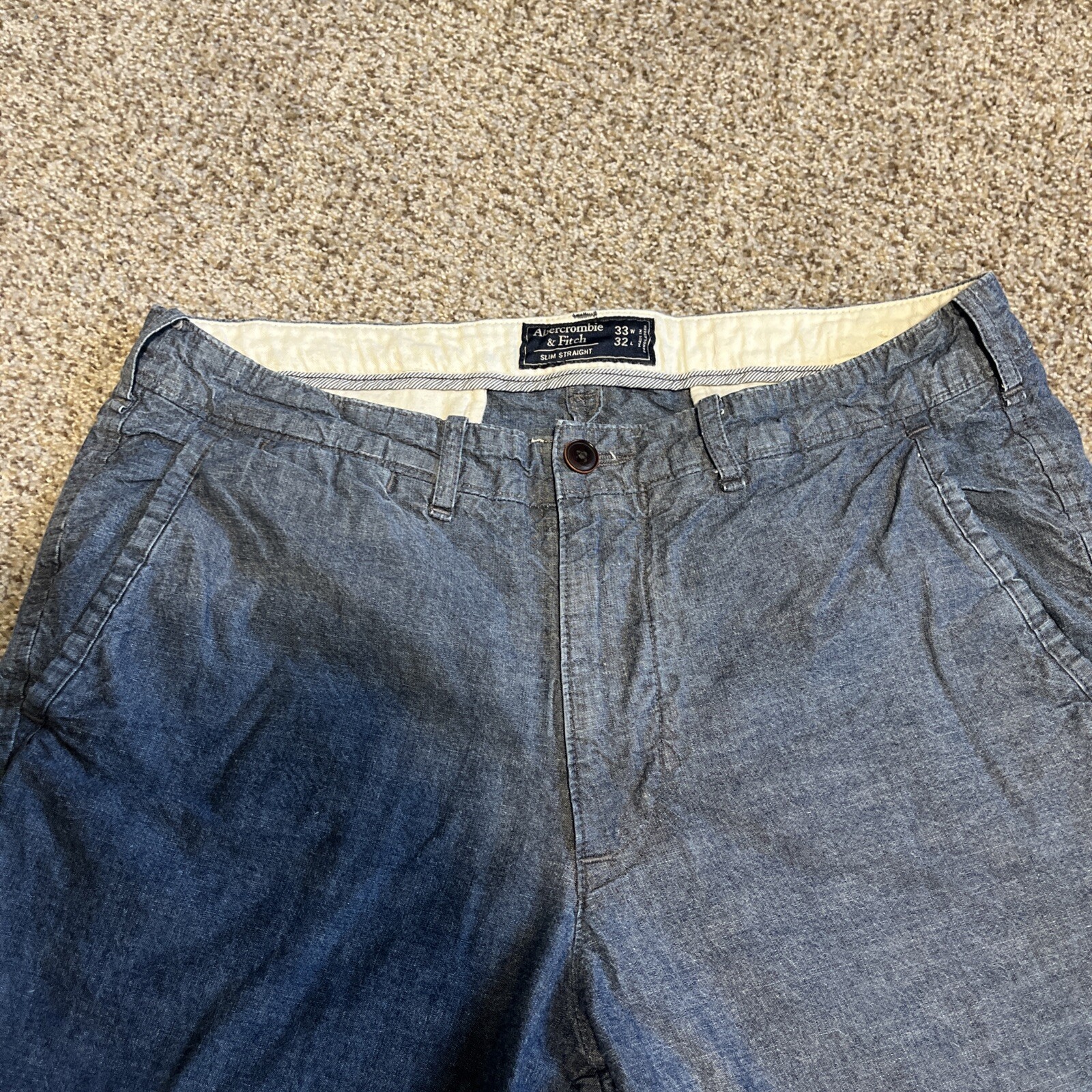 Abercrombie & Fitch Slim Straight Pants Mens 32x32 (32x30) Blue Denim Chino - View 2