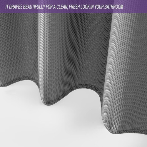 Waffle Fabric Shower Curtain Heavy Duty Dark Gray 72x74 Inches Bathroom - Picture 5 of 5