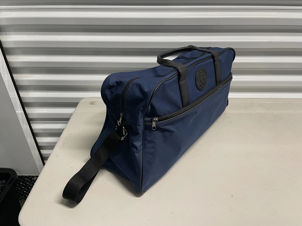 Винтажная спортивная дорожная сумка CAMUTO унисекс отделка из искусственной кожи Weekender темно-синяя - Изображение 3 из 4