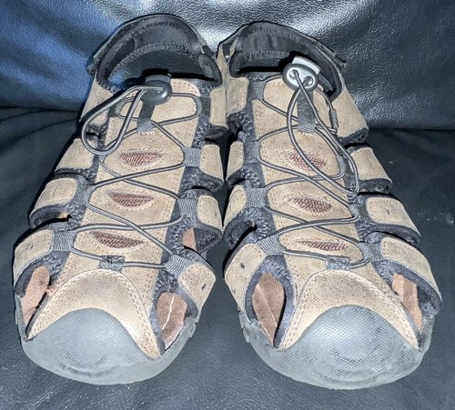 HERREN GRÖSSE 9 BRAUNE WANDERSANDALEN ROTE FISCHE MINIMALE GEBRAUCHSSPUREN - Bild 3 von 9