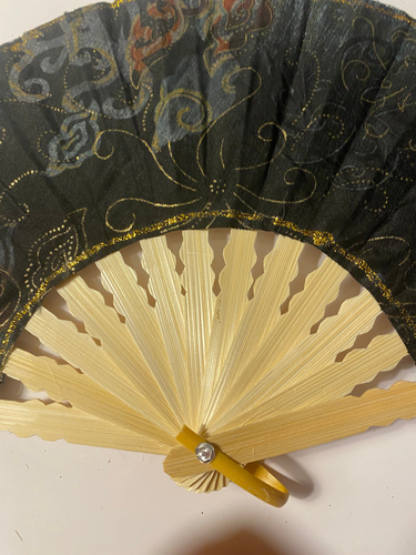 Fan Hand Bamboo Cloth Black Handmade Indonesia New Avenico Summer Fashion #106 - Picture 14 of 23