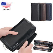 Man's Leather Long Wallet Foldable Zip Purse Credit Card&ID Card Holder Wallet