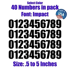 0-9 Numbers Font: IMPACT Set of 40 Vinyl Decals  - Select Color Size 1/2" to  5"