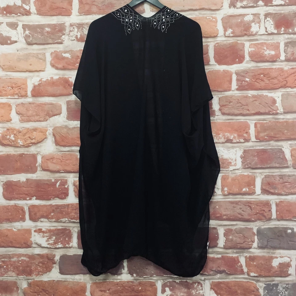 Jessica McClintock Kimono Blusa Topper OS Mujer Negro Estrás Encogido de hombros�� Foto 4 de 4