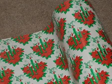 VTG CHRISTMAS GREEN CANDLE DEPT. STORE WRAPPING PAPER GIFT WRAP 2 YARDS NOS 1960
