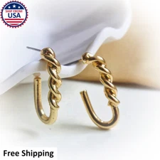 Womens Solid Twist 14k Gold Earrings Simple Beauty Fashion Jewelry