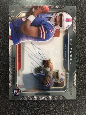 2013 Topps Strata Shadowbox Jersey Auto Red Patch EJ Manuel Auto Jersey /5 B3