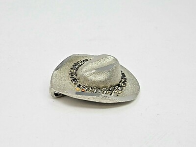 Shiny Silver Tone Rhinestone Cowboy Hat Charm Pendant 1