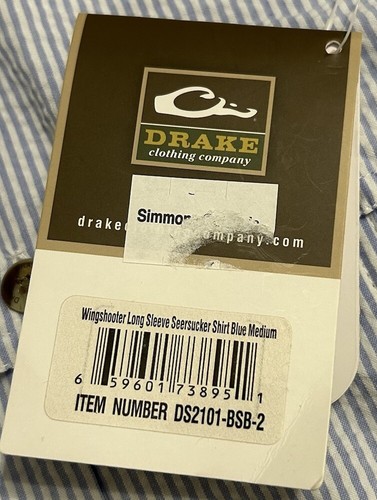 NWT Drake Waterfowl Seersucker Wingshooter's Shirt Blue Seersucker Mens Medium - Picture 7 of 12