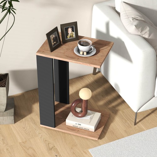 2-Tier C Shaped Side Table with Universal Wheels & Shelf for Small Space - Picture 5 of 6