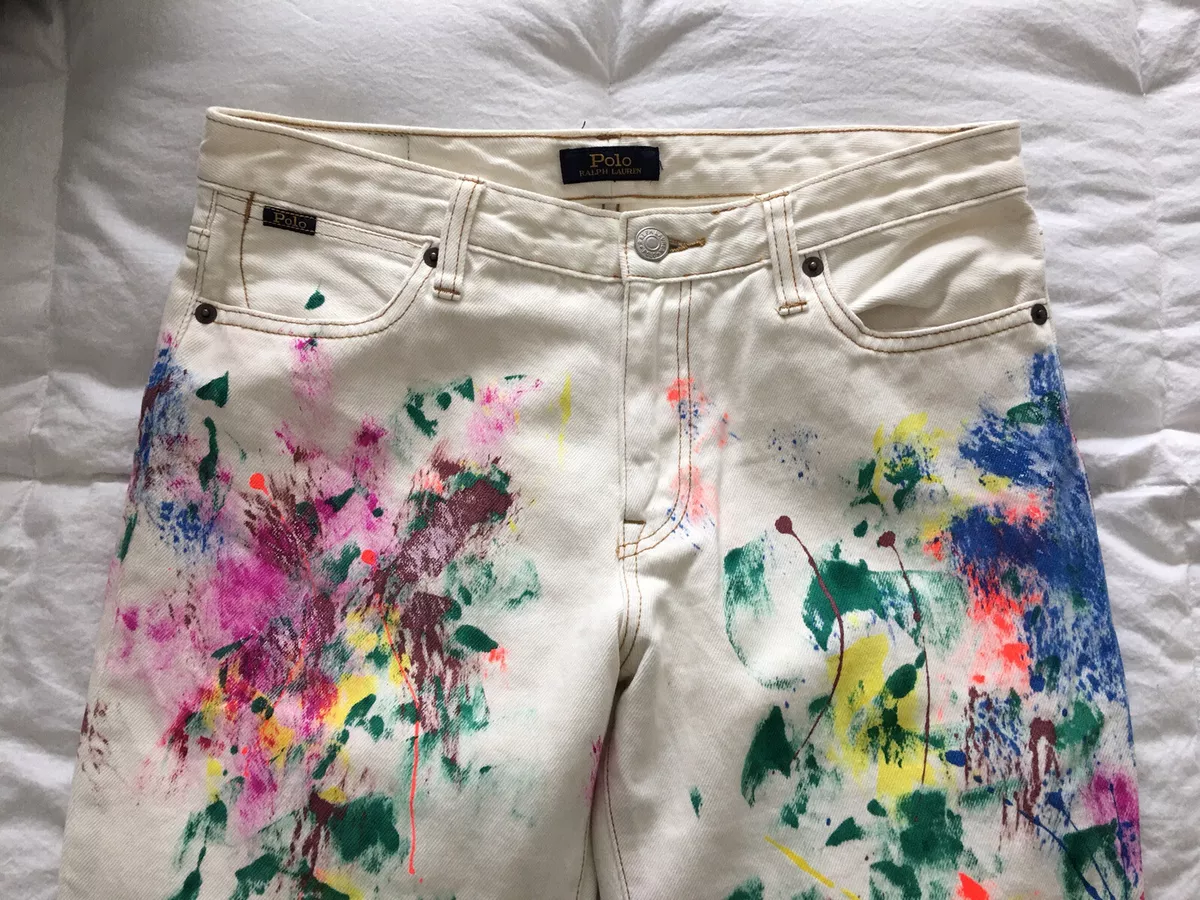 POLO THE ASTOR SLIM BOYFRIEND PAINT SPLATTER JEANS SIZE 16 |