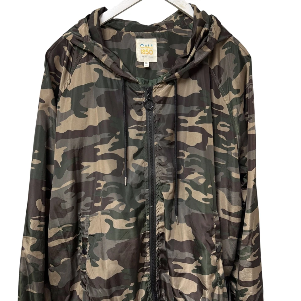 CALI 1850 Camo Bomber Jacket Plus Size 3X Green Womens Windbreaker Hoodie - Image 2 of 4