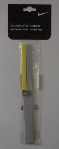 Nike Double Sport Hairband Adult Unisex Strata Grey/Electric Yellow - Picture 2 of 7
