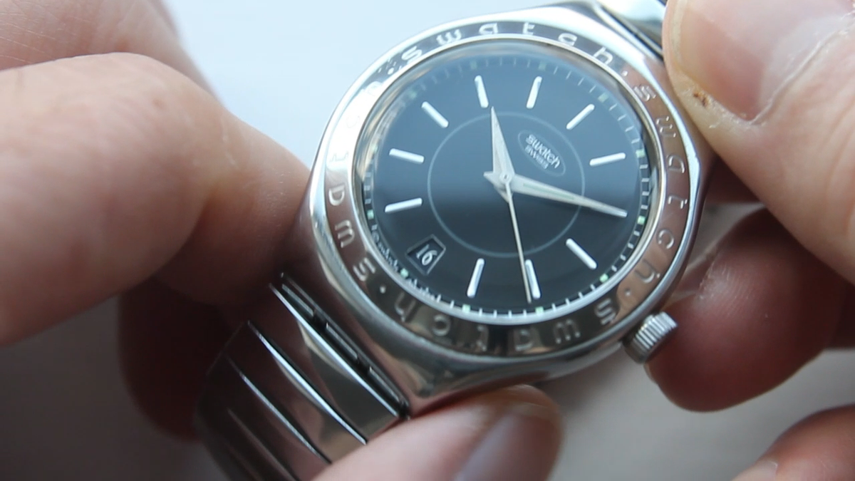 □稼働品□美品□ SWATCH スウォッチ NOIR DU SOIR SS×ラバー クォーツ