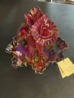 Fenton Art Glass Red Carnival Iridescent Diamond Lace 3 Horn Epergne Collectible
