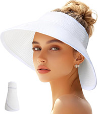 Sun Visor Hats for Women Straw Wide Brim Ponytail Beach Hat Packable Foldable UV