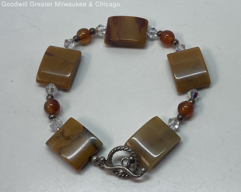 Silver Tone Saffron Fire Agate Toggle Bracelet 20g
