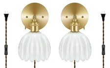 Wall Sconces, Tulip-Shaped Glass Shade, Modern Wall Lamp with Knob & in-line ...