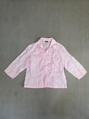 GERRY WEBER Womens Blouse Pink Collared Button Up Pintuck 3/4 Sleeve Top Classic