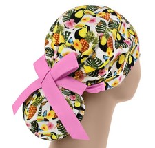Toucan Ponytail Scrub Cap Womens, Surgical Bonnet for Long Hair Hawaii Nurse Hat