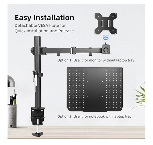 suptek Single Laptop Notebook Desk Mount with Tray for 13-27inch Computer Screen - Picture 3 of 8
