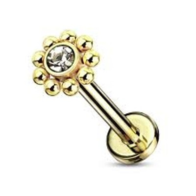 Labret Piercing 1,2 mm Gold Blume Zirkonia Rund Ohrpiercing Helix Tragus