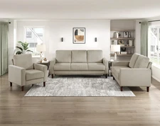 Modern Taupe Corduroy 3PC Sofa Set Loveseat Chair