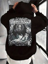 Men's Anime Graphic Print Hooded Sweatshirt - Japanese Manga Streetwear with Sku