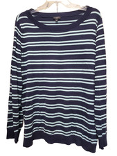 Talbots Woman Cotton Blend Blue Striped Boat Neck Long Sleeve Sweater Size 2X