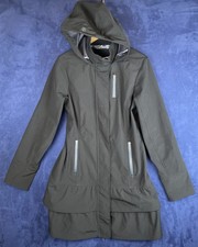 Athleta Women s Jacket Trench Black Sz. S. Hooded Ruffle Bottom Rain Coat