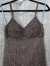 Guess Marciano Beaded Dress Mint! Grey Sheath Iridescent Fringe Flapper Dress