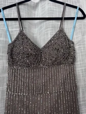 Guess Marciano Beaded Dress Mint! Grey Sheath Iridescent Fringe Flapper Dress