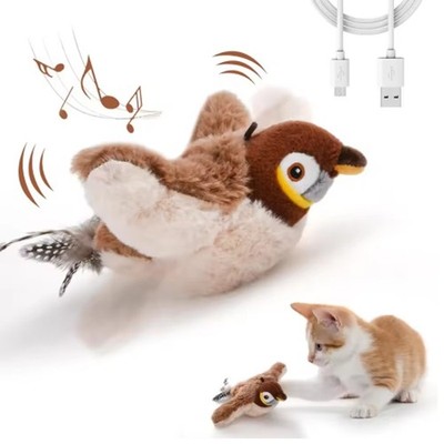 USB Interactive Flying Bird Cat Toys Electronic Pet Simulation Sparrow Toy US
