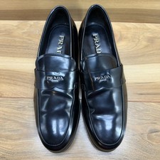 PRADA Black Leather Loafers Mens US 7 UK 6 Dress Shoes Slip On