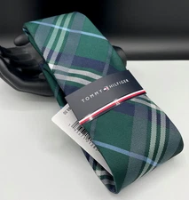 Tommy Hilfiger Men's Polyester Tie ~ Green ~ Cora Plaid ~ NEW MSRP: $69.50