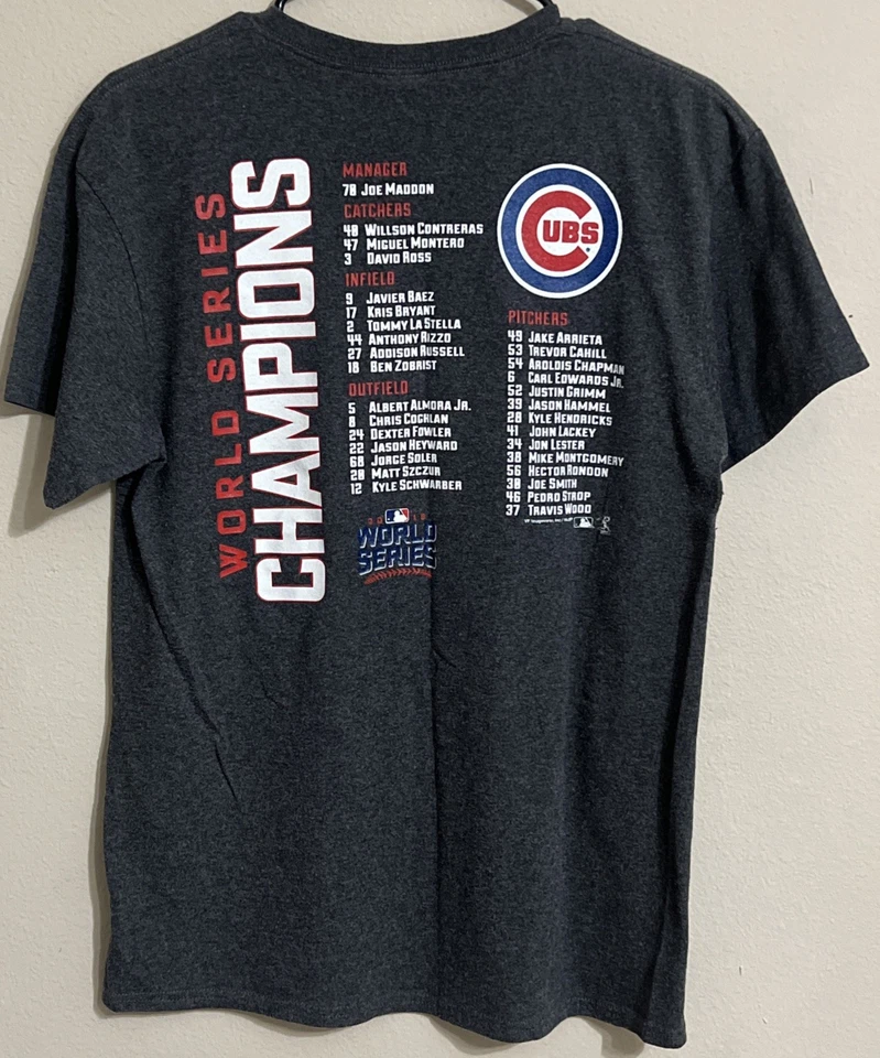 Chicago Cubs 2016 World Series Champions TShirt Sz M Gray Back Lineup Roster WOW - Image 4 of 4