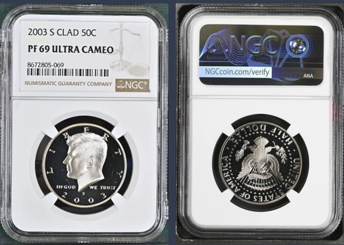 NGC PF69 Ultra Cameo 2003 S Kennedy Half Dollar Clad 50C Brown Label