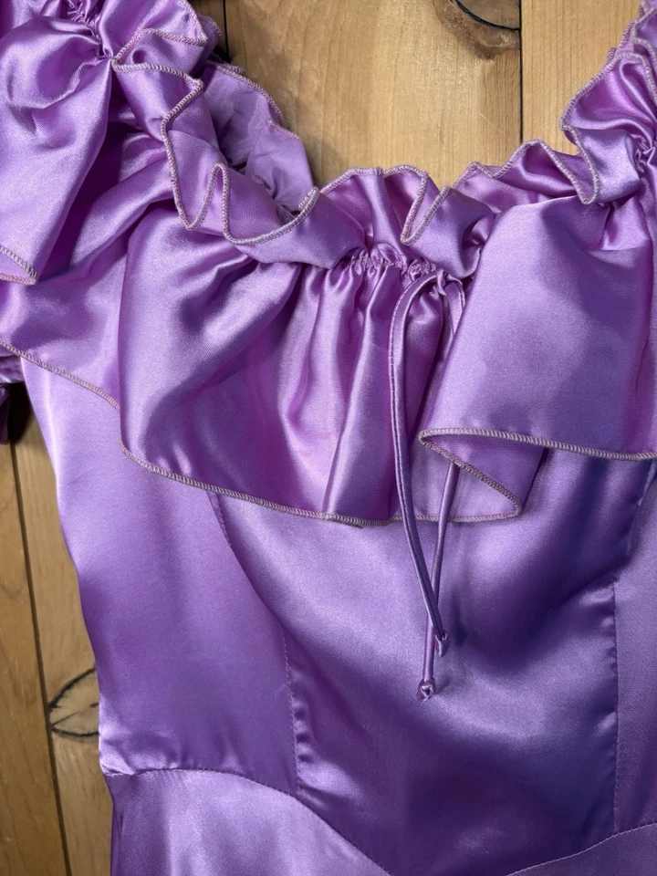 "Vestido coqueta morado de colección años 80-vestido-prima-fiesta-mujer-completo XS 34/26"" volantes" Foto 3 de 4